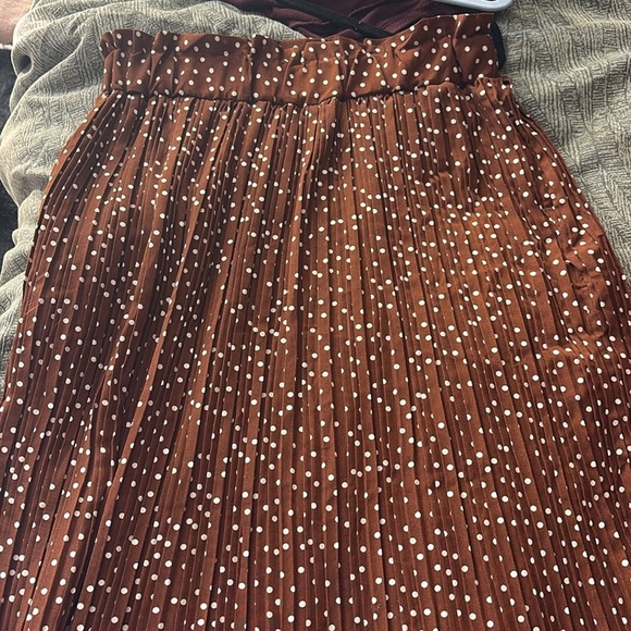 Brown Polka Dot Pleated Skirt - Picture 3 of 4
